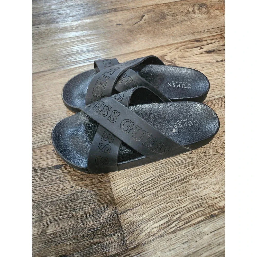 Guess Los Angeles Mens Black Crisscross Logo Slide Sandals Slip On Shoes